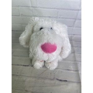 2008 Dan Dee White Puppy Dog Plush Stuffed Animal Toy Pink Nose Polka Dot Bow